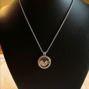 Authentic Pandora Medium Floating Locket Necklace W/Poetic Bloom Petite